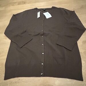 Talbots Sweater Womens Large Brown Button Front Knit Cardigan Cotton Crewneck